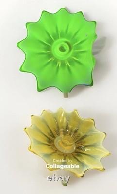 (1) Fostoria Glass MCM Heirloom Uranium Yellow Opalescent Candle Holder