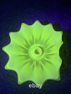(1) Fostoria Glass MCM Heirloom Uranium Yellow Opalescent Candle Holder