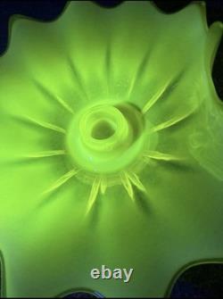 (1) Fostoria Glass MCM Heirloom Uranium Yellow Opalescent Candle Holder