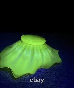 (1) Fostoria Glass MCM Heirloom Uranium Yellow Opalescent Candle Holder