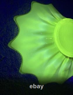 (1) Fostoria Glass MCM Heirloom Uranium Yellow Opalescent Candle Holder