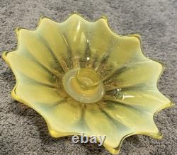 (1) Fostoria Glass MCM Heirloom Uranium Yellow Opalescent Candle Holder