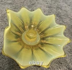 (1) Fostoria Glass MCM Heirloom Uranium Yellow Opalescent Candle Holder