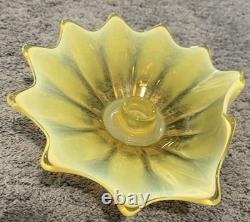 (1) Fostoria Glass MCM Heirloom Uranium Yellow Opalescent Candle Holder