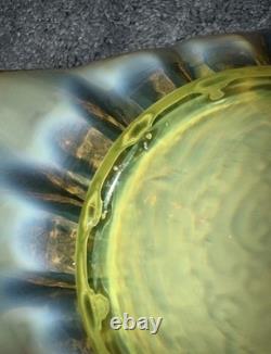 (1) Fostoria Glass MCM Heirloom Uranium Yellow Opalescent Candle Holder