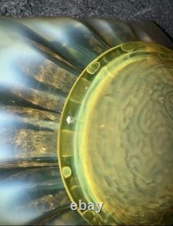 (1) Fostoria Glass MCM Heirloom Uranium Yellow Opalescent Candle Holder