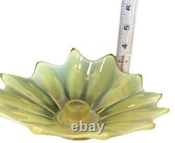 (1) Fostoria Glass MCM Heirloom Uranium Yellow Opalescent Candle Holder