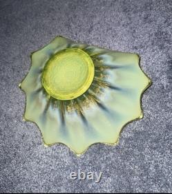 (1) Fostoria Glass MCM Heirloom Uranium Yellow Opalescent Candle Holder