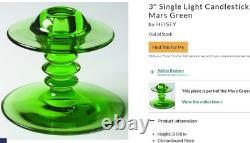 1 Pair Heisey MARS GREEN GLASS Single CANDLE STICK HOLDERS #113 VERY RARE EXC