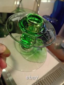 1 Pair Heisey MARS GREEN GLASS Single CANDLE STICK HOLDERS #113 VERY RARE EXC
