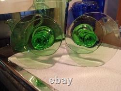 1 Pair Heisey MARS GREEN GLASS Single CANDLE STICK HOLDERS #113 VERY RARE EXC 1 Pair Heisey MARS GREEN GLASS Single CANDLE STICK HOLDERS #113 VERY RARE EXC