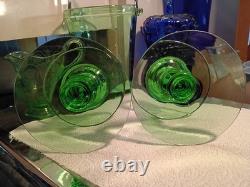 1 Pair Heisey MARS GREEN GLASS Single CANDLE STICK HOLDERS #113 VERY RARE EXC