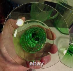 1 Pair Heisey MARS GREEN GLASS Single CANDLE STICK HOLDERS #113 VERY RARE EXC