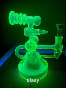 1 Yellow Vaseline Glass Water Pipe Glows! Bowl Included