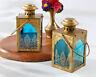 10 Boho Indian Gold Blue Glass Lantern Candle Holder Wedding Table Decor Favor
