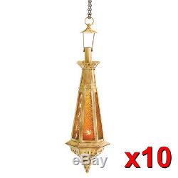 10 Hanging Amber Teardrop Candle Holder Lanterns 23 Tall Antique Finish New