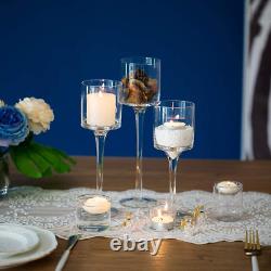 10 Sets (30 Pcs) Candlestick & Tealight Candle Holders, Tall Elegant Glass Styli