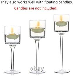 10 Sets (30 Pcs) Candlestick & Tealight Candle Holders, Tall Elegant Glass Styli
