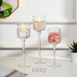 10 Sets (30 Pcs) Candlestick & Tealight Candle Holders, Tall Elegant Glass Styli