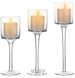 10 Sets (30 Pcs) Candlestick & Tealight Candle Holders, Tall Elegant Glass Styli