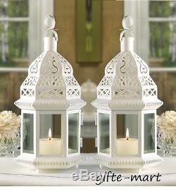 8 White 8" Moroccan shabby whitewashed candle holder lantern wedding decoration