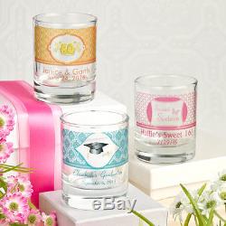 100 Clearly Custom Personalized Round Shot Glass Votive Candle Holder Favors