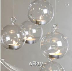 100 Glass Ball Globe Shere Hanging Tealight Candle Holder Wedding 8cm round