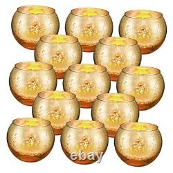 108 Pieces Votive Candle Holders Bulk Round Mercury Glass Candle Holders Gold