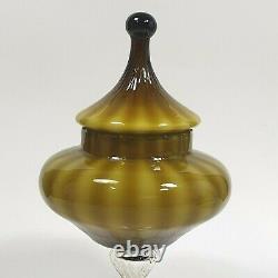12.1 Empoli Cased Optic Glass Lidded Candy Apothecary Jar Green Italian Vintage