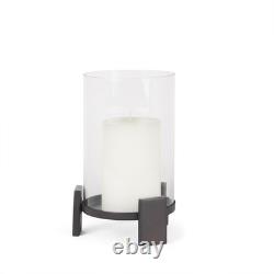 12 Black Glass Abstract Tabletop Hurricane Candle Holder