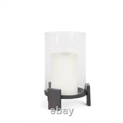 12 Black Glass Abstract Tabletop Hurricane Candle Holder