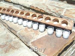 12 Hole Wooden Sugar Mold Candle Holder COMPLETE Set with clear glass votives