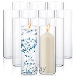 12 Pack Glass Clear Cylinder Vases Tall Floating Candle Holders Centerpiece T