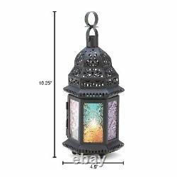 12 Pc Lot, Lantern Magic Rainbow Glass Panels Moroccan Black Metal Candle Holder