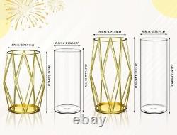 12 Pcs Geometric Glass Hurricane Candle Holder with Geometric Metal Rack