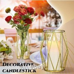 12 Pcs Geometric Glass Hurricane Candle Holder with Geometric Metal Rack