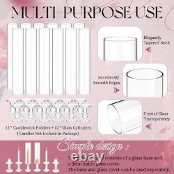 12 Pcs Hurricane Candle Holders 13.8 Tall Glass Taper & Pillar Candle Stan