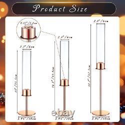 12 Pcs Hurricane Glass Candle Holder Taper Candlestick Holder Metal Clear Candle