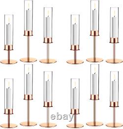 12 Pcs Hurricane Glass Candle Holder Taper Candlestick Holder Metal Clear Candle