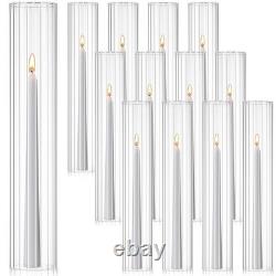 12 Pcs Hurricane Glass Candle Holders 2.5 x 14 Open Ended Tube Ribbed Shade B