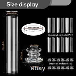 12 Sets Modern Candle Stand with Chimney Cover Taper Candle Holders Glass Hur