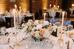 12 Taper Candles, 12 Glass Chimneys and 12 Gold Timeless Taper Holders S