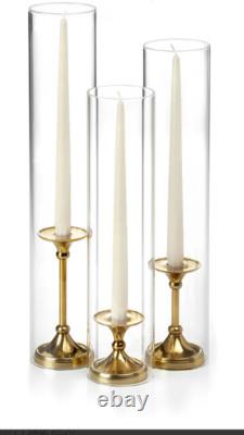 12 Taper Candles, 12 Glass Chimneys and 12 Gold Timeless Taper Holders S