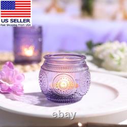 12Pcs Assorted Purple Votive Candle Holders for Party Decorations, Lavender Teal