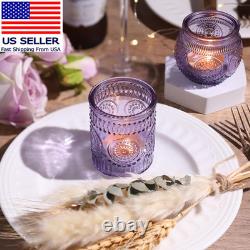12Pcs Assorted Purple Votive Candle Holders for Party Decorations, Lavender Teal