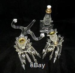 14 Glass Diamond Point 2 Light Candelabra Bobeches & Crystal Icicle Prisms