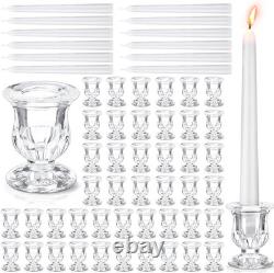 144 Pcs Glass Clear Taper Candle Holders Set Bulk Clear Taper Candlestick Hol