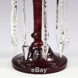 14H Antique ruby red glass Lustre with cut crystal glass Mantle candleholder Vase