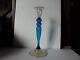 15 Candlestick Candle Holder, Rare Art Glass Celeste Blue Amber Steuben 2956