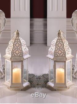 8 White 8" Moroccan shabby whitewashed candle holder lantern wedding decoration